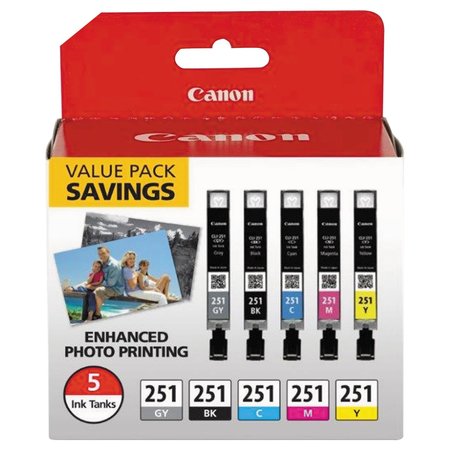 CANON Ink 6513B011 (CLI-251), Black/Cyan/Gray/Magenta/Yellow, PK5 6513B011